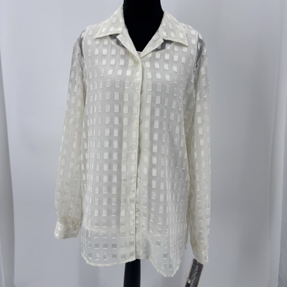 Vtg Notations Clothing Co Cream Gold Burnout Blouse Women M 80s Sheer Satin glam